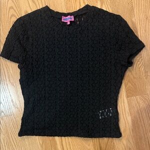 Edikted Black Mesh Textured Short Sleeve Top by